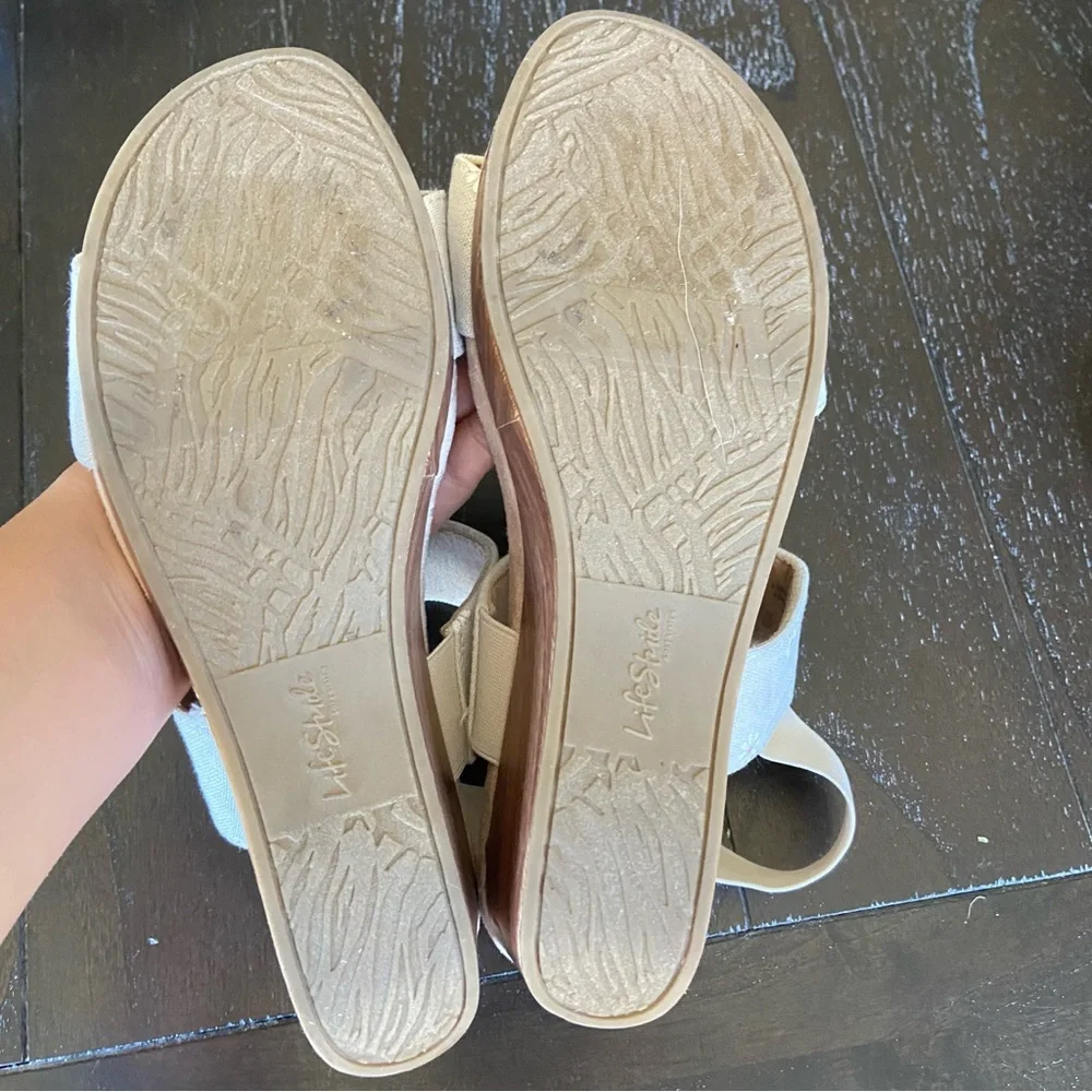 LifeStride Delta Slingback Platform Faux Wood Ankle Strap Sandals‎ Size 9.5 Boho